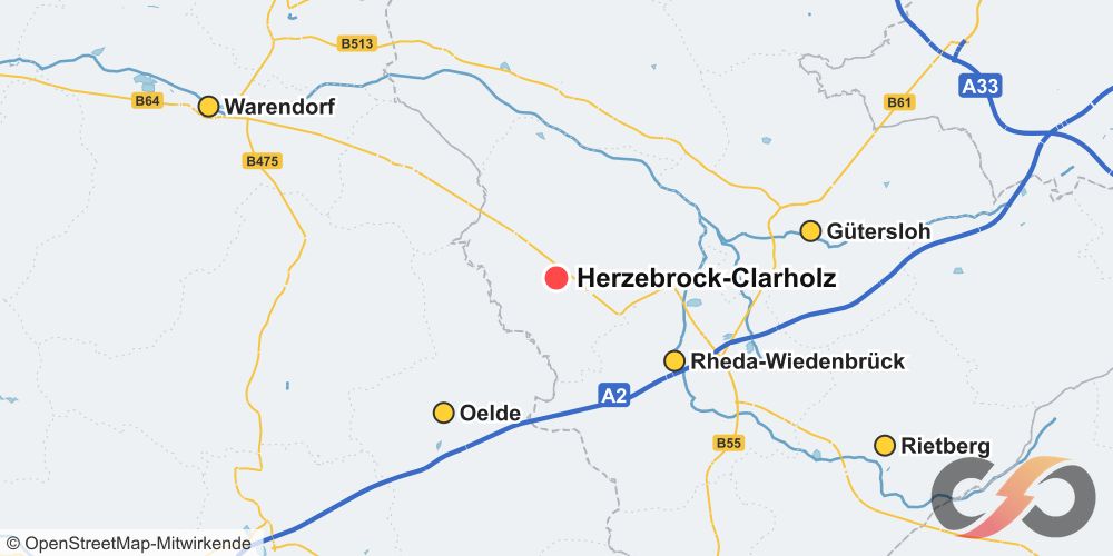 Karte des Einsatzgebiets für die DGUV V3 Prüfung in Herzebrock-Clarholz und Umgebung